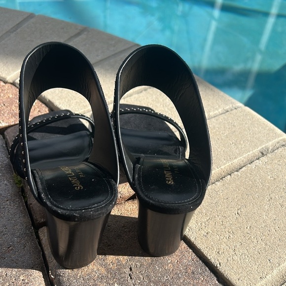 Saint Laurent Black Ladies Oak Mule Suede Studded Sandal Shoe Sz 37.5 NWOT NEW - Picture 13 of 16